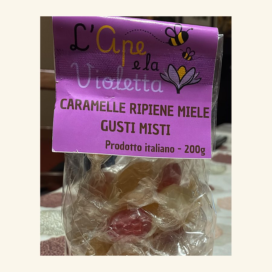 Sacchetto da 200 g di caramelle ripiene al miele, gusti misti