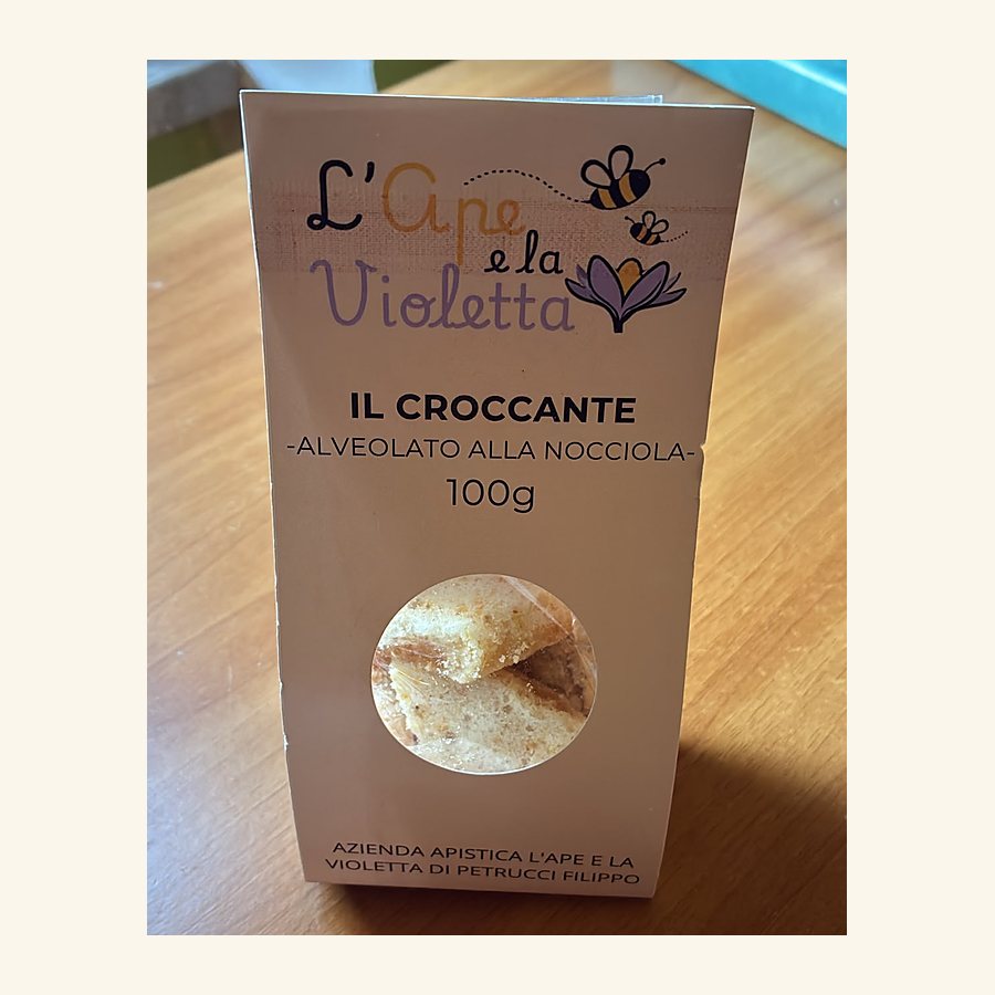 Confezione da 100 g del croccante alveolato alla nocciola